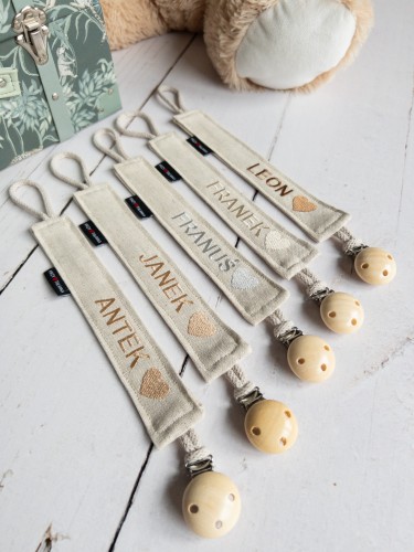 Lniana zawieszka do smoczka z personalizacją